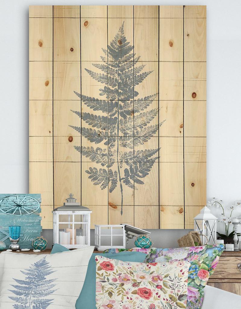 designq Blue Fern Print on wood I - Cabin & Lodge Print on Natural Pine Wood