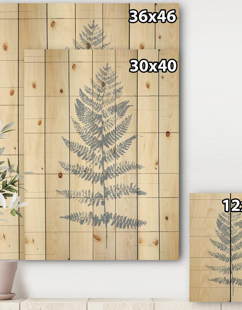 Designq Blue Fern Print On Wood II - Cabin & Lodge Print On Natural Pine Wood