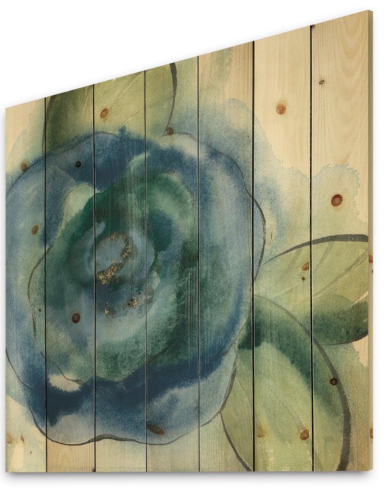 Designq Blue Floral Poppies I - Cottage Print On Natural Pine Wood