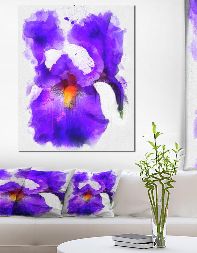 designq Blue Flower and Watercolor Splashes - Large Floral Canvas Artwork