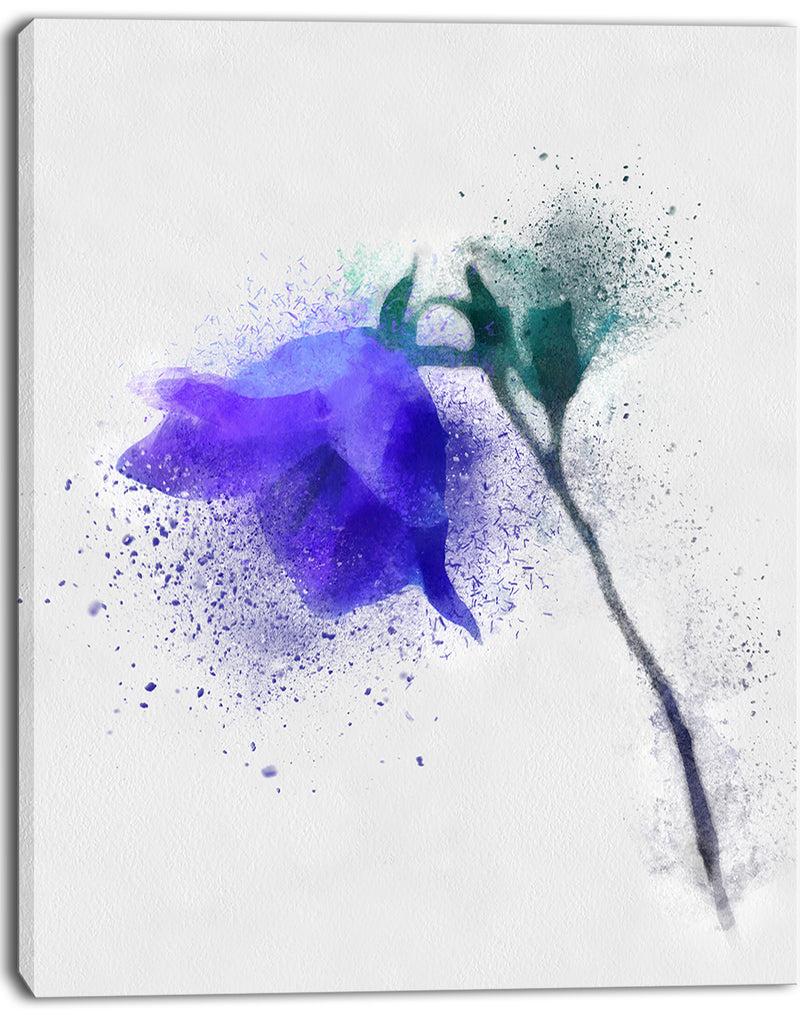 Designq Blue Flower Stem With Color Splashes - Extra Large Floral Canvas Art