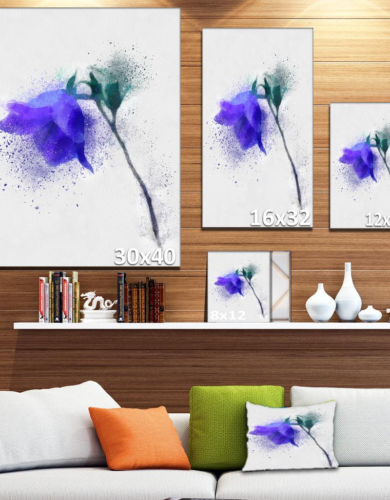 Designq Blue Flower Stem With Color Splashes - Extra Large Floral Canvas Art