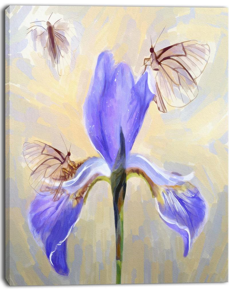 Designq Blue Flower With Butterflies Sketch - Extra Large Floral Canvas Art