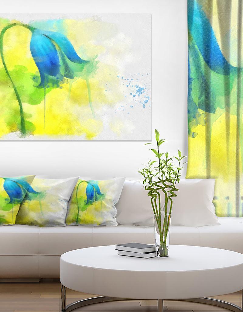 designq Blue Flower with Yellow Splashes - Large Floral Canvas Artwork