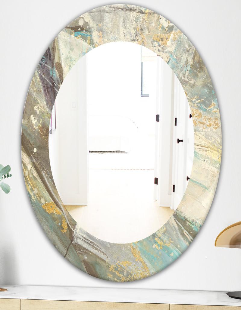 Designq Blue Geometric Water - Modern Mirror - Frameless Oval Or Round Wall Mirror