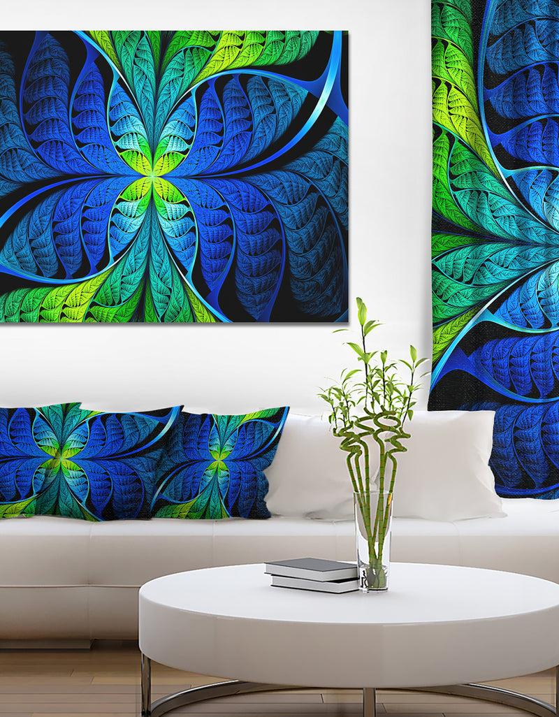 designq Blue Green Fractal Stained Glass - Large Wall Art on Canvas