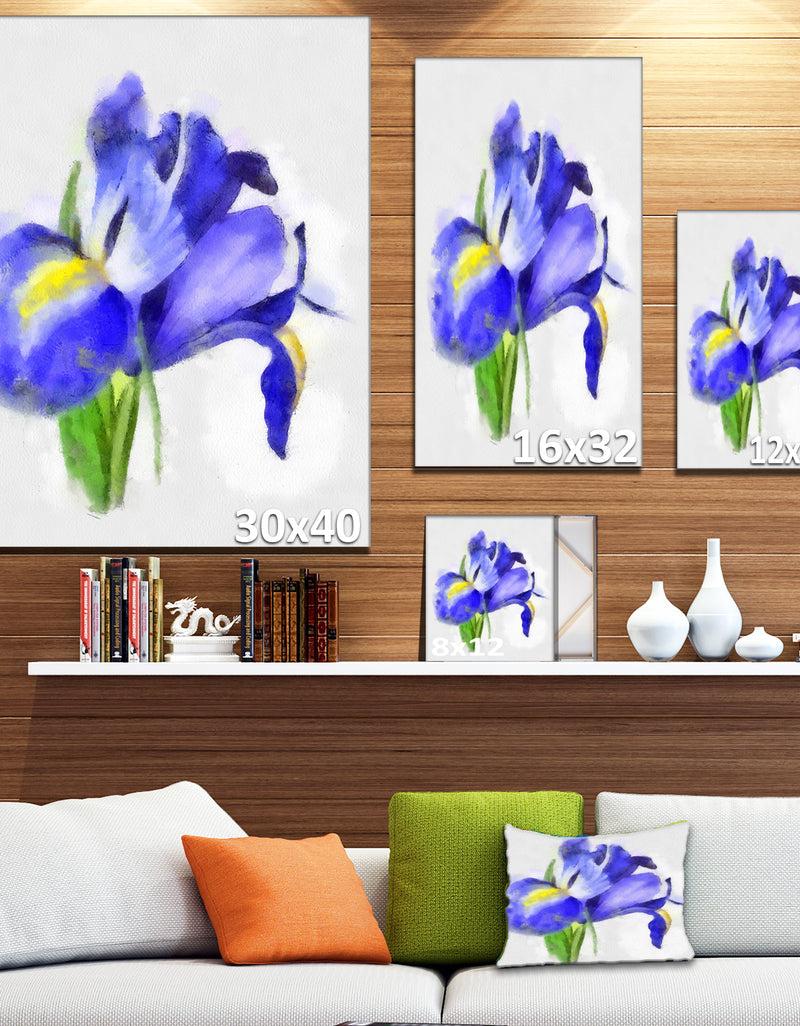 Designq Blue Iris Illustration Watercolor - Extra Large Floral Canvas Art