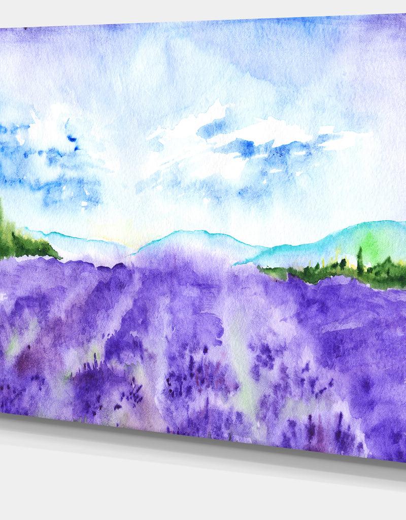 Designq Blue Lavender Fields Watercolor - Landscape Wall Artwork