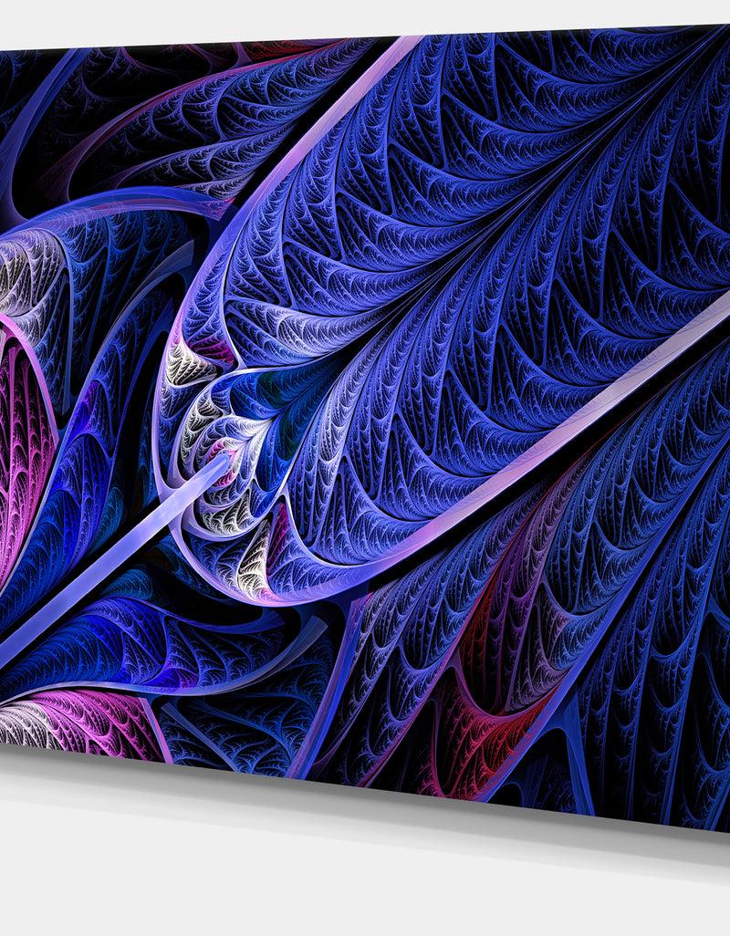 Designq Blue On Black Fractal Stained Glass - Abstract Wall Art Canvas