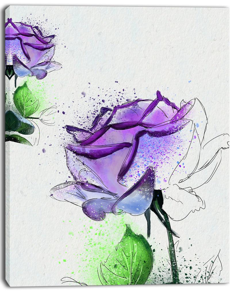Designq Blue Rose Flowers With Green Leaves - Extra Large Floral Canvas Art