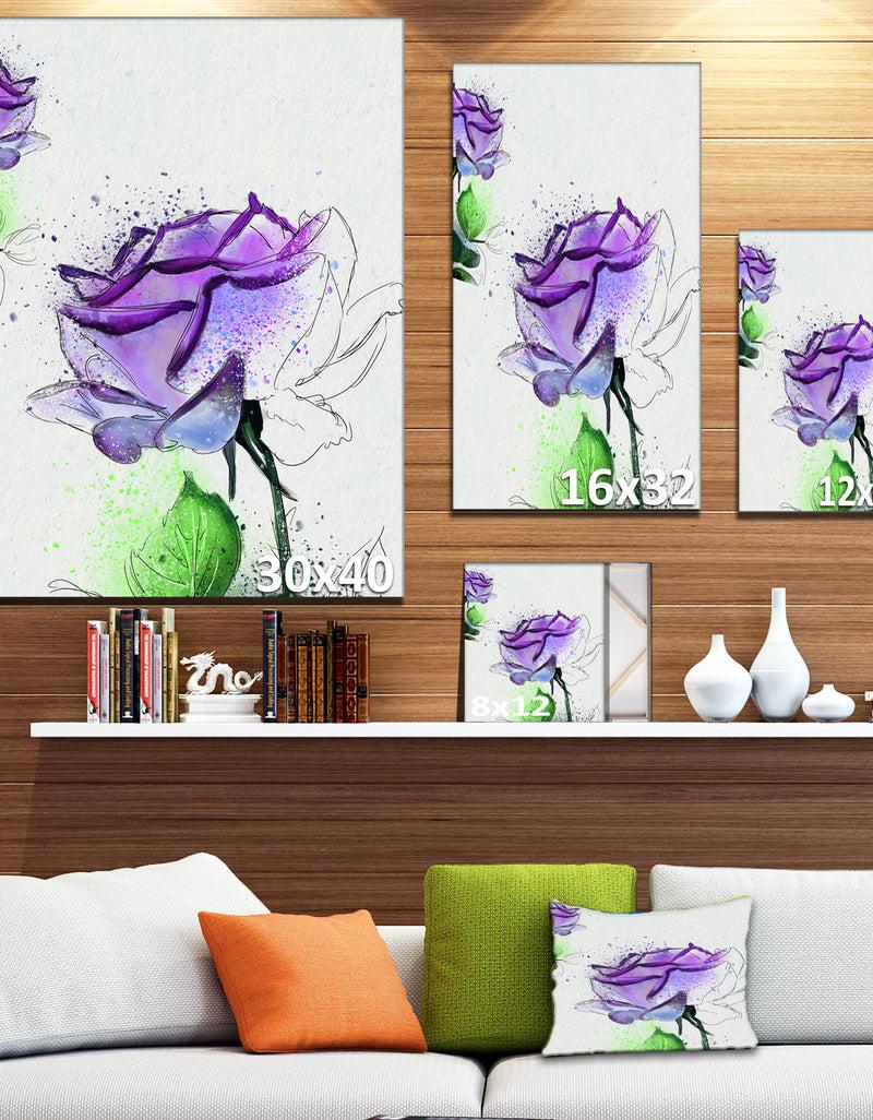 Designq Blue Rose Flowers With Green Leaves - Extra Large Floral Canvas Art