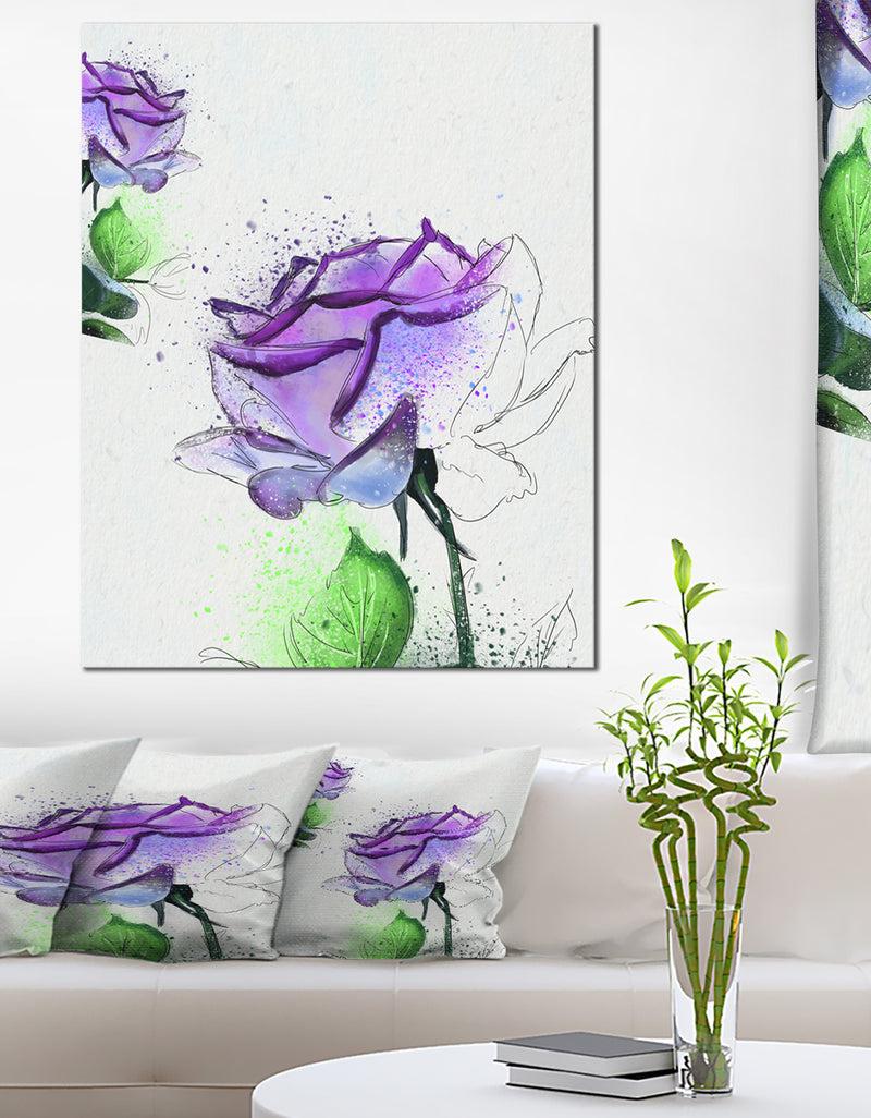 designq Blue Rose Flowers with Green Leaves - Extra Large Floral Canvas Art