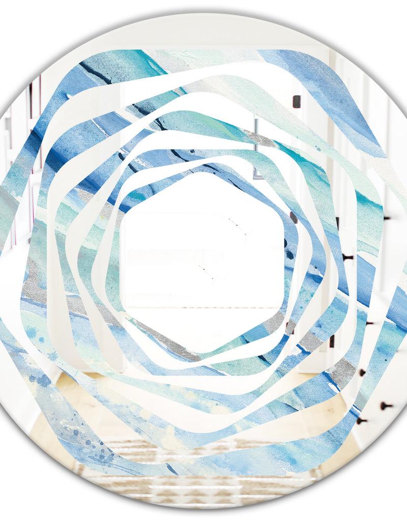 Designq Blue Silver Spring I - Modern Round Or Oval Wall Mirror - Whirl