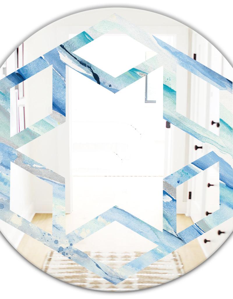 Designq Blue Silver Spring I - Modern Round Or Oval Wall Mirror - Hexagon Star