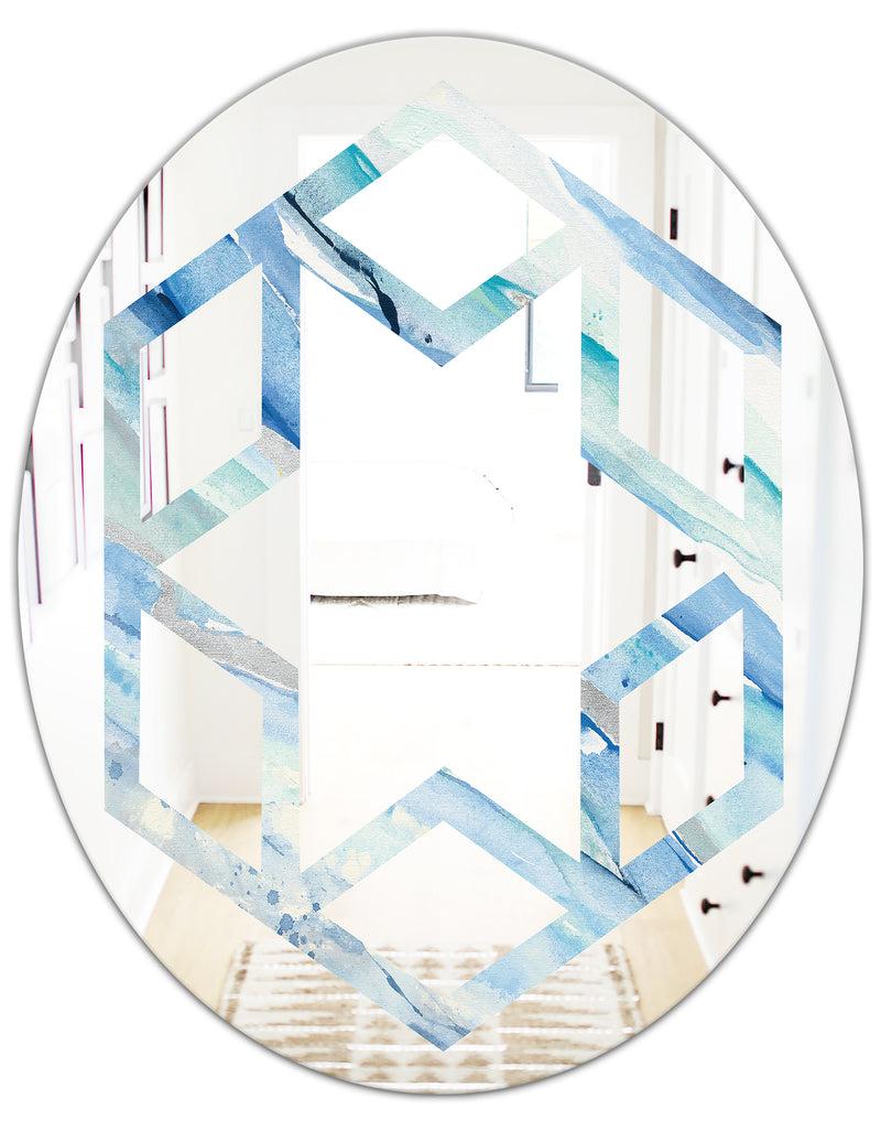 Designq Blue Silver Spring I - Modern Round Or Oval Wall Mirror - Hexagon Star