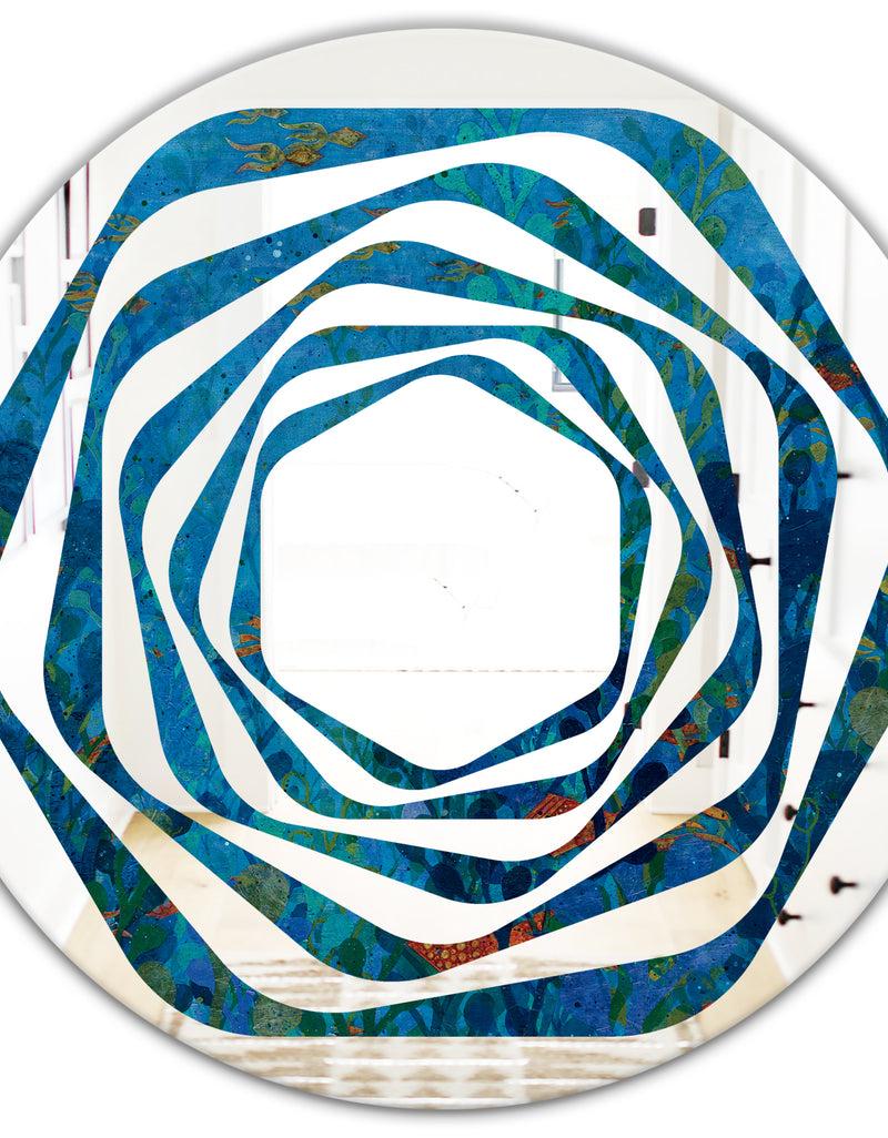 Designq Blue Underwater Lake Leaves I - Cottage Round Or Oval Wall Mirror - Whirl