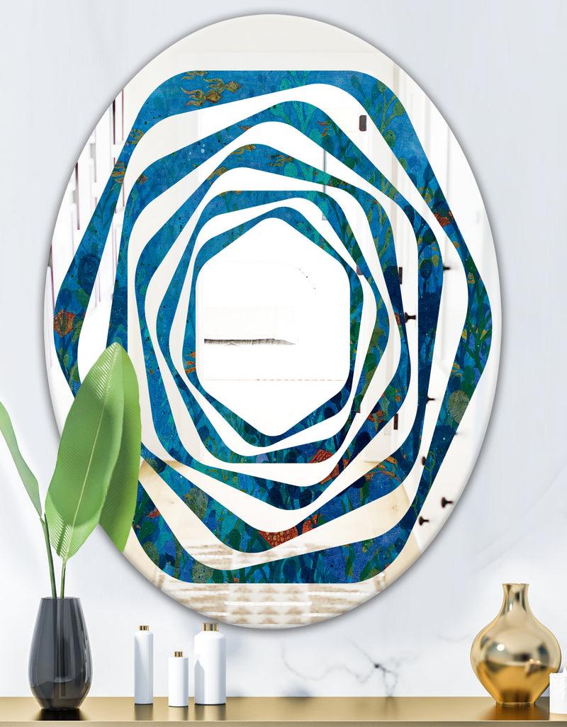 Designq Blue Underwater Lake Leaves I - Cottage Round Or Oval Wall Mirror - Whirl