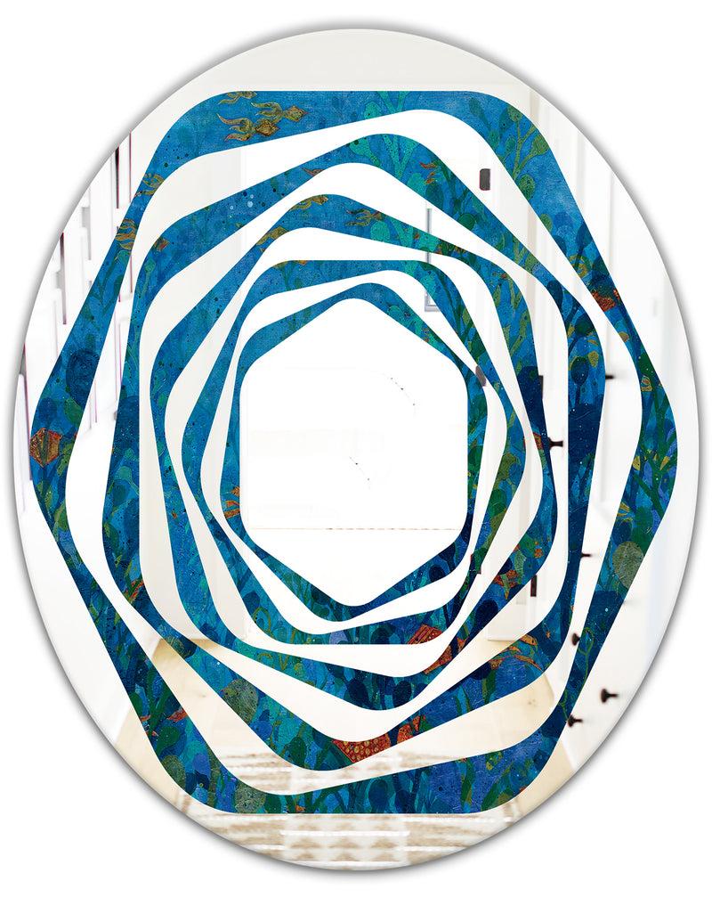 Designq Blue Underwater Lake Leaves I - Cottage Round Or Oval Wall Mirror - Whirl