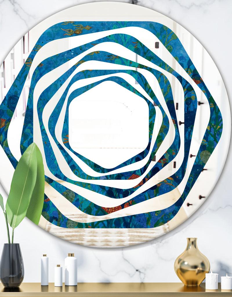 designq Blue Underwater Lake leaves I - Cottage Round or Oval Wall Mirror - Whirl