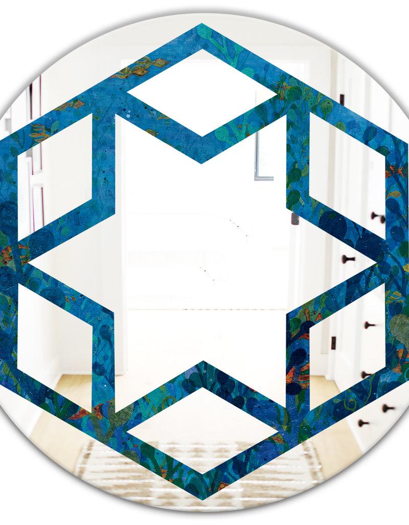 Designq Blue Underwater Lake Leaves I - Cottage Round Or Oval Wall Mirror - Hexagon Star