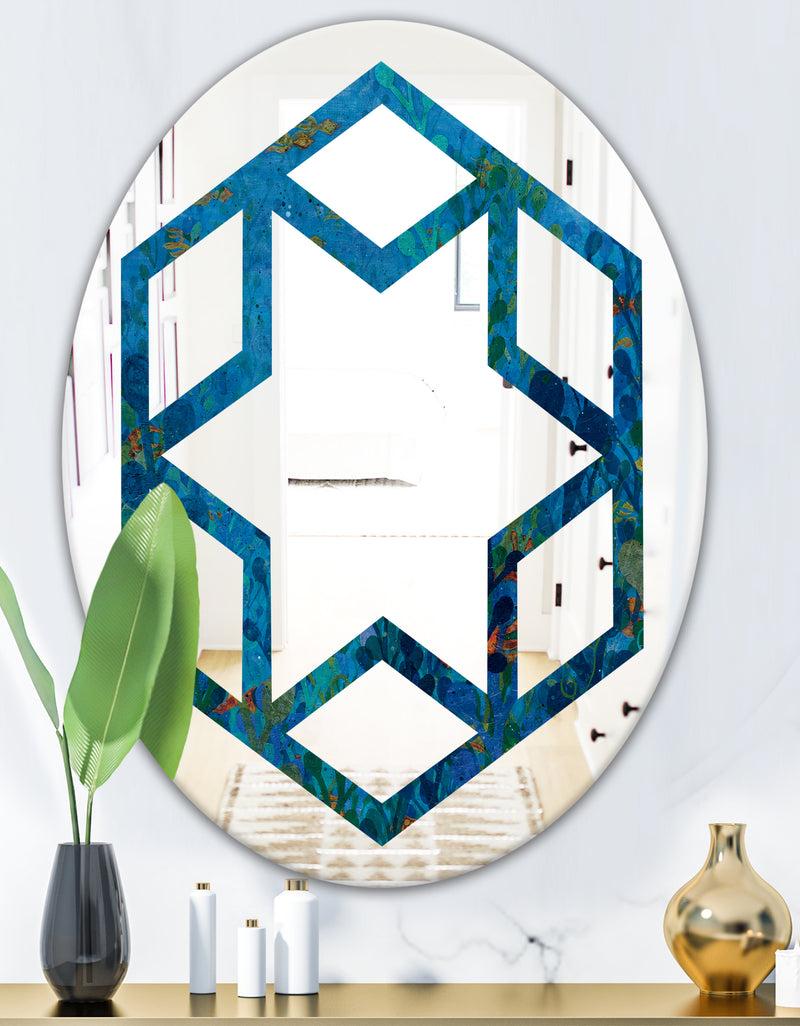 Designq Blue Underwater Lake Leaves I - Cottage Round Or Oval Wall Mirror - Hexagon Star