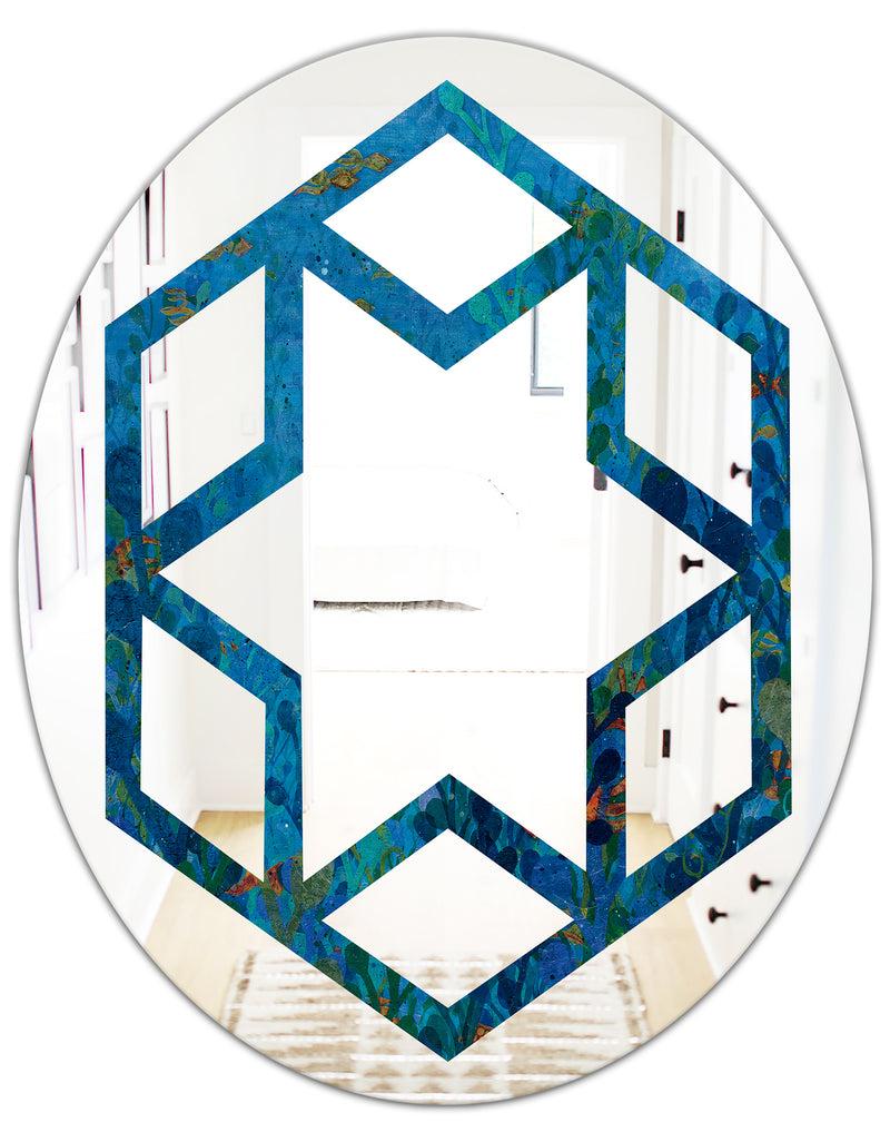 Designq Blue Underwater Lake Leaves I - Cottage Round Or Oval Wall Mirror - Hexagon Star