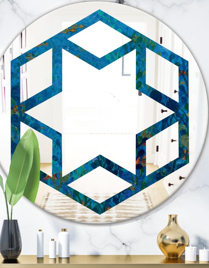 designq Blue Underwater Lake leaves I - Cottage Round or Oval Wall Mirror - Hexagon Star
