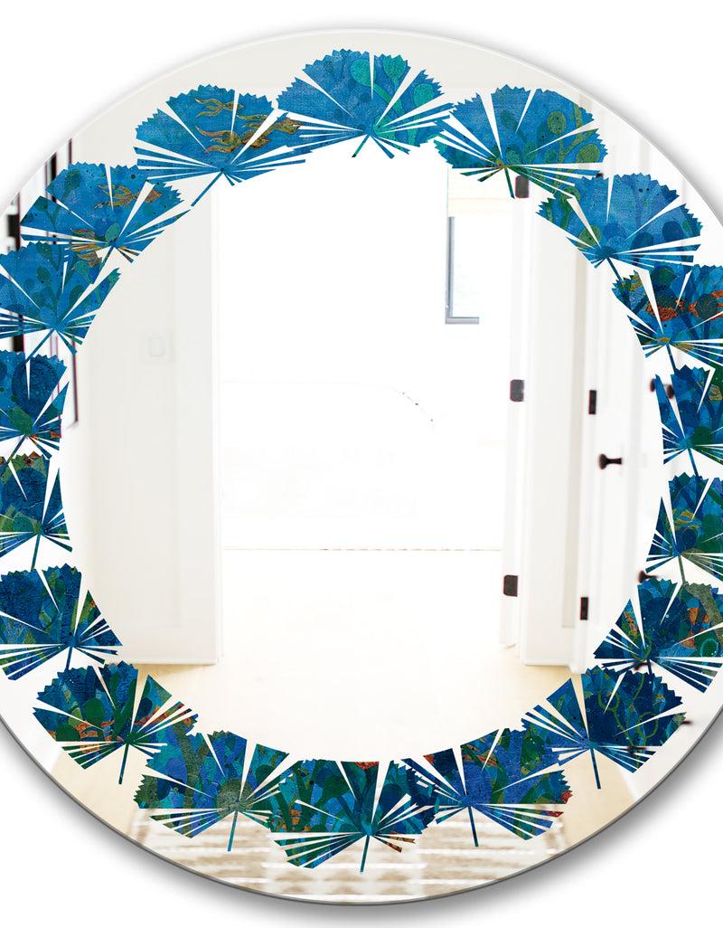 Designq Blue Underwater Lake Leaves I - Cottage Round Or Oval Wall Mirror - Leaves