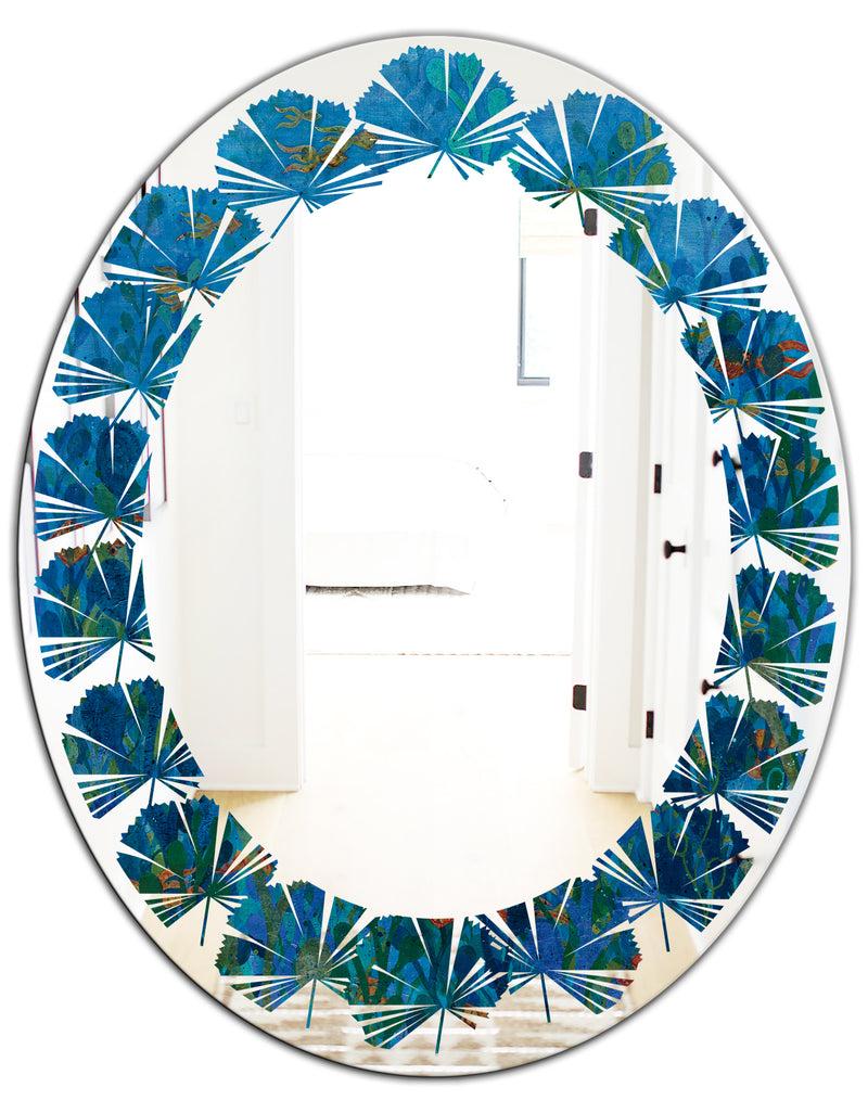 Designq Blue Underwater Lake Leaves I - Cottage Round Or Oval Wall Mirror - Leaves