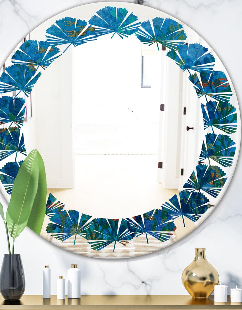designq Blue Underwater Lake leaves I - Cottage Round or Oval Wall Mirror - Leaves