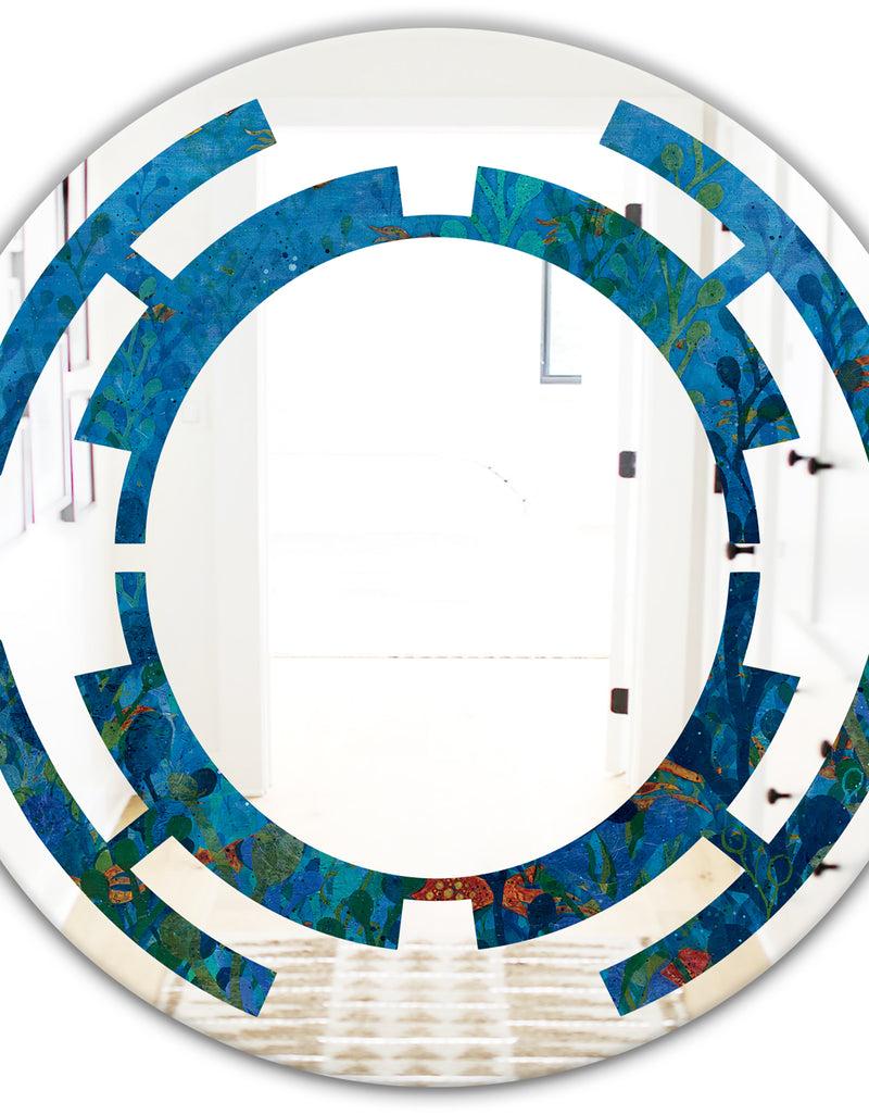 Designq Blue Underwater Lake Leaves I - Cottage Round Or Oval Wall Mirror - Space