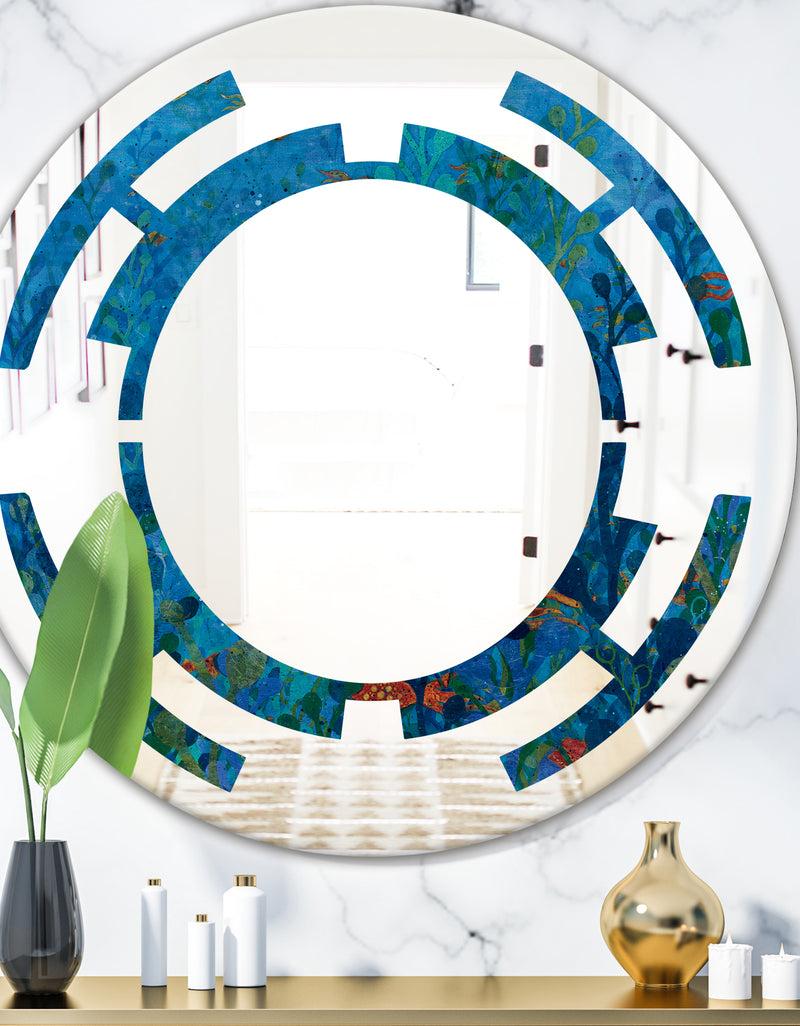 designq Blue Underwater Lake leaves I - Cottage Round or Oval Wall Mirror - Space
