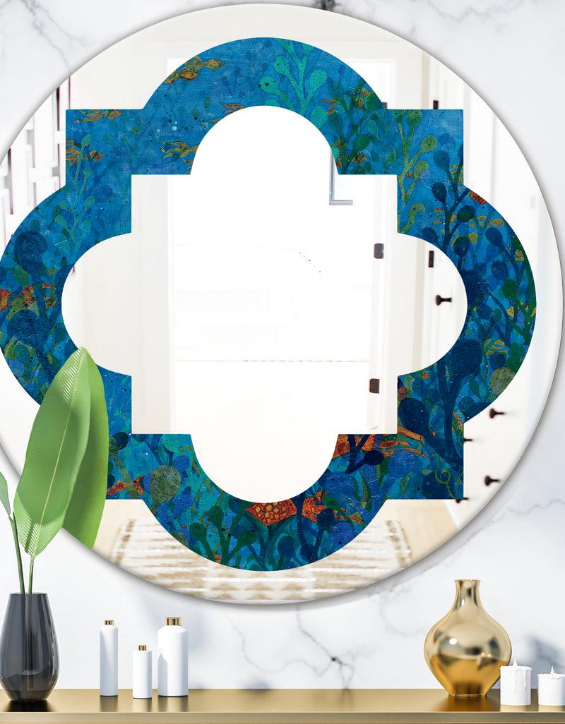 designq Blue Underwater Lake leaves I - Cottage Round or Oval Wall Mirror - Quatrefoil