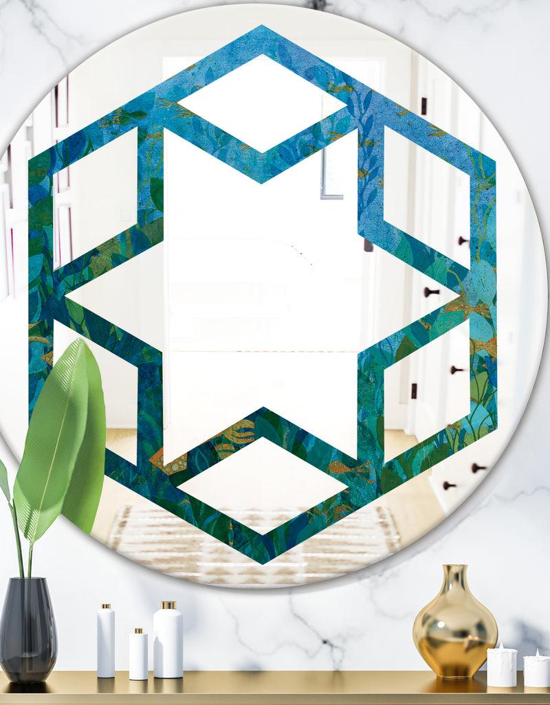 designq Blue Underwater Lake leaves II - Modern Round or Oval Wall Mirror - Hexagon Star