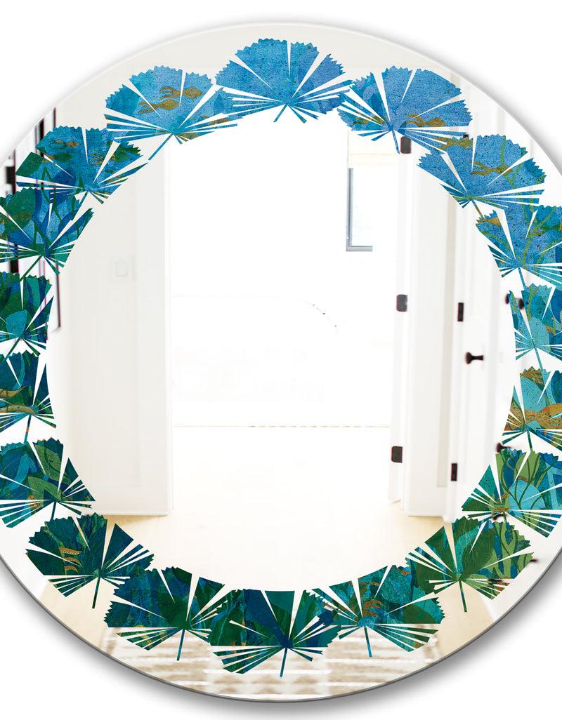 Designq Blue Underwater Lake Leaves II - Modern Round Or Oval Wall Mirror - Leaves