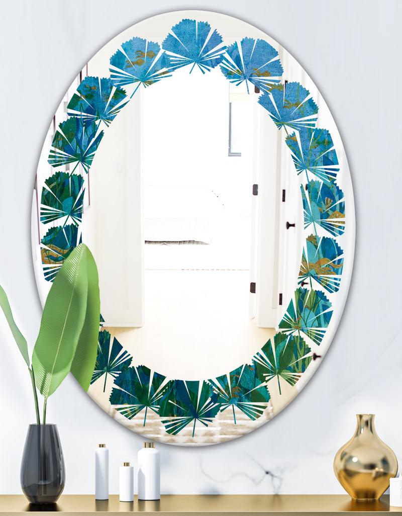 Designq Blue Underwater Lake Leaves II - Modern Round Or Oval Wall Mirror - Leaves