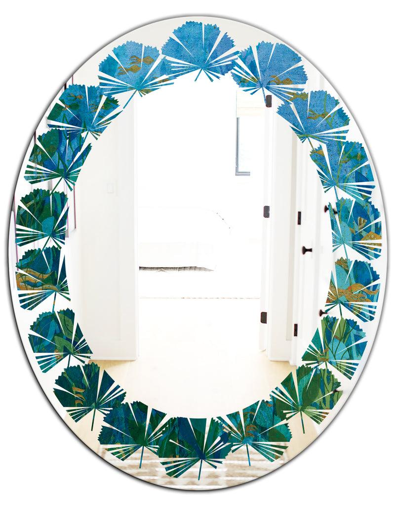 Designq Blue Underwater Lake Leaves II - Modern Round Or Oval Wall Mirror - Leaves