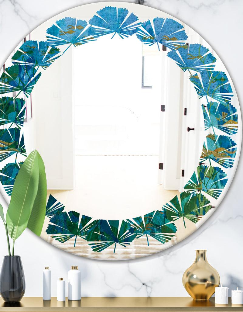 designq Blue Underwater Lake leaves II - Modern Round or Oval Wall Mirror - Leaves