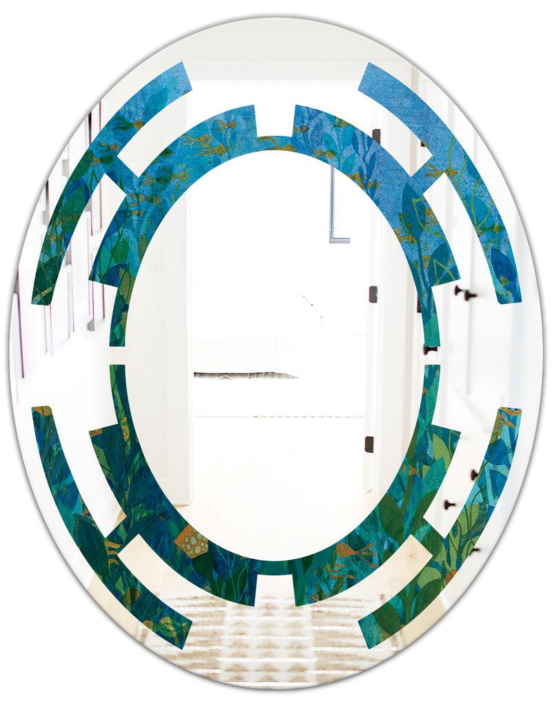 Designq Blue Underwater Lake Leaves II - Modern Round Or Oval Wall Mirror - Space