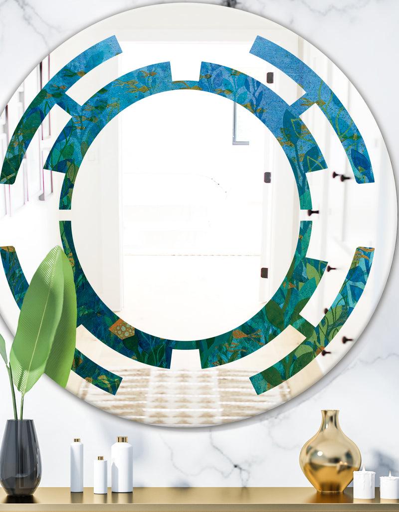 designq Blue Underwater Lake leaves II - Modern Round or Oval Wall Mirror - Space
