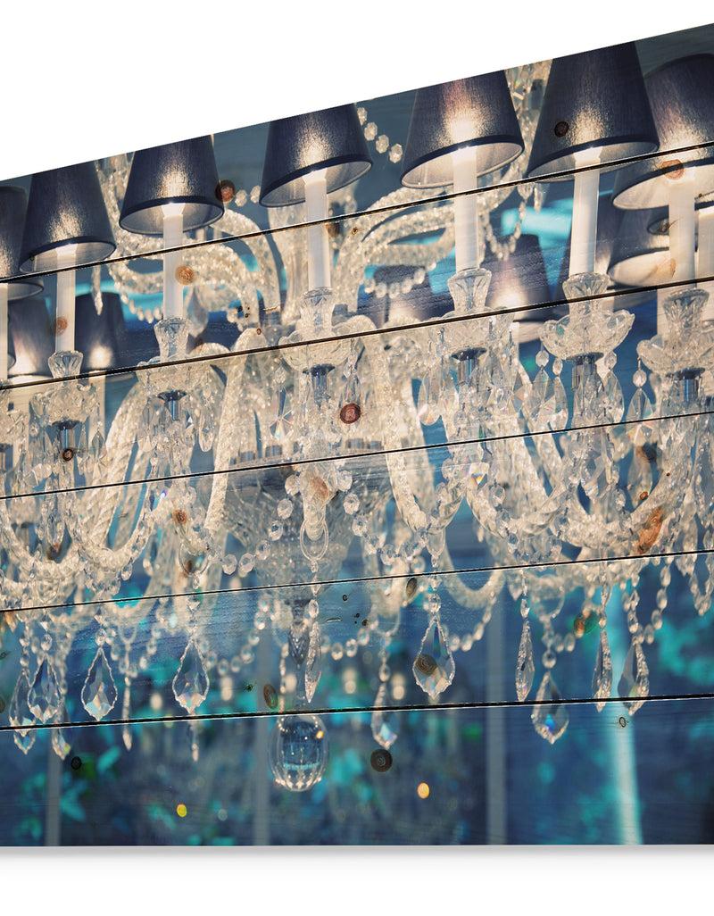Designq Blue Vintage Crystal Chandelier - Modern Print On Natural Pine Wood