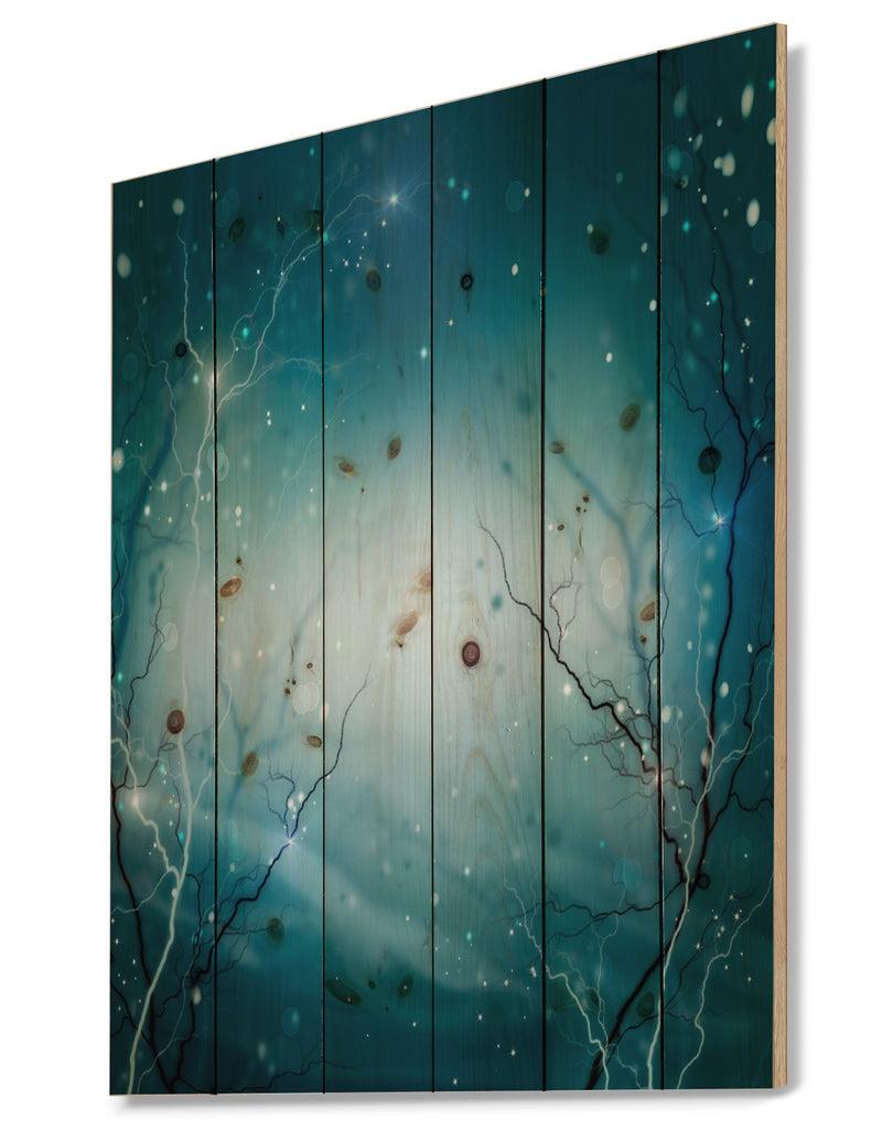 Designq Blue Winter Fantasy Forest - Landscape Photo Print On Natural Pine Wood