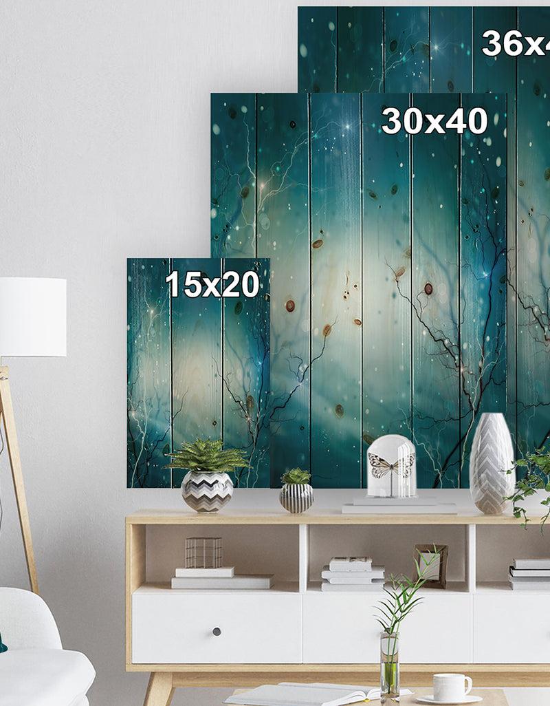 Designq Blue Winter Fantasy Forest - Landscape Photo Print On Natural Pine Wood