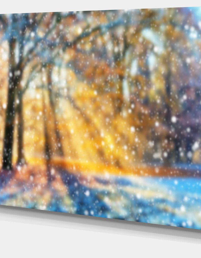 Designq Blur Winter With Snow Flakes - Landscape Wall Art On Canvas