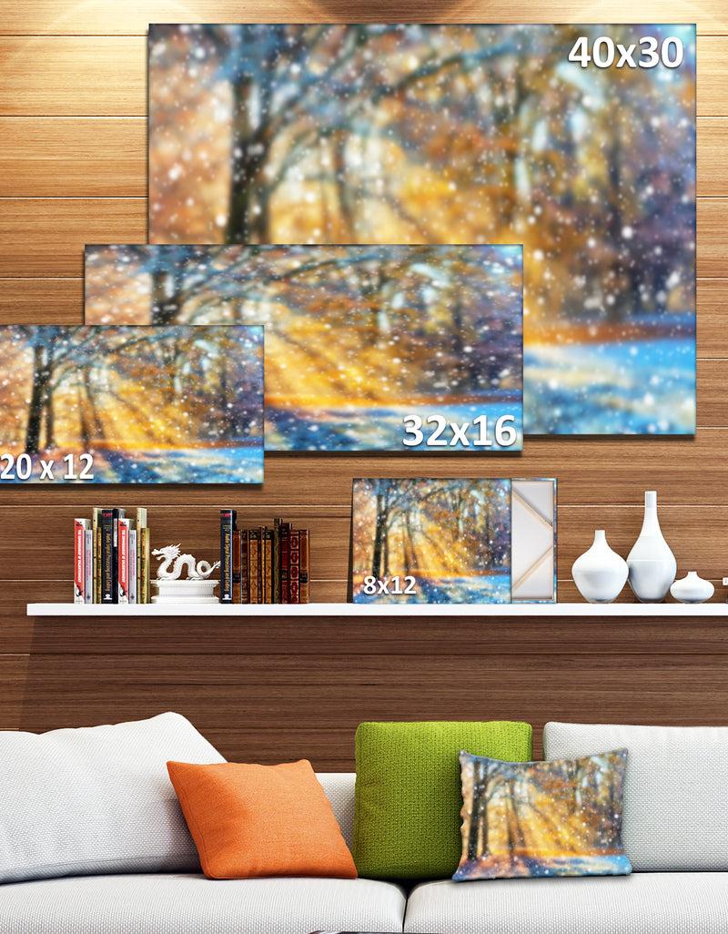 Designq Blur Winter With Snow Flakes - Landscape Wall Art On Canvas