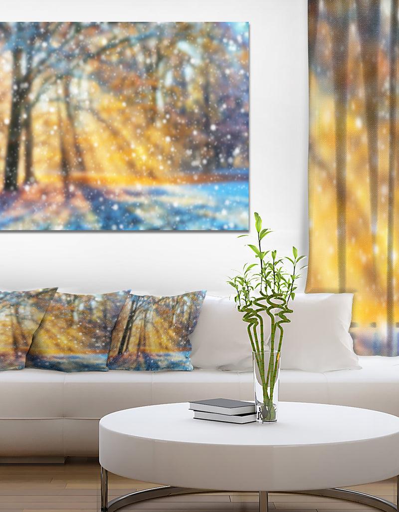 designq Blur Winter with Snow Flakes - Landscape Wall Art on Canvas