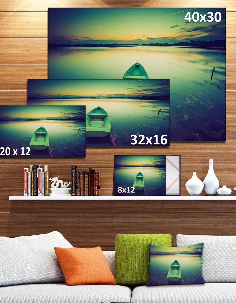 Designq Boat At Sunset In Vintage Lake - Boat Canvas Artwork