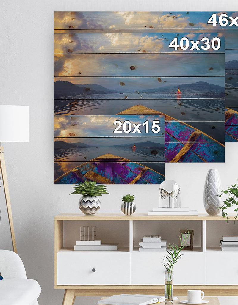 Designq Boat In Himalaya Mountains Lake - Boat Print On Natural Pine Wood