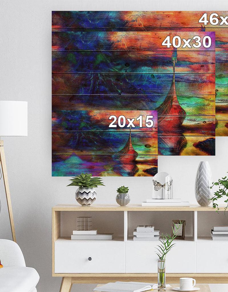 Designq Boat With Wood Dragon - Sea & Shore Painting Print On Natural Pine Wood