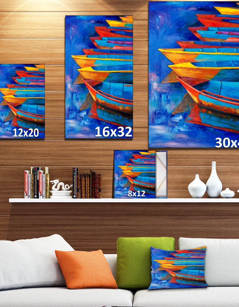 Designq Boats And Jetty At Pier In Oil Painting - Sea & Shore Painting Print On Wrapped Canvas